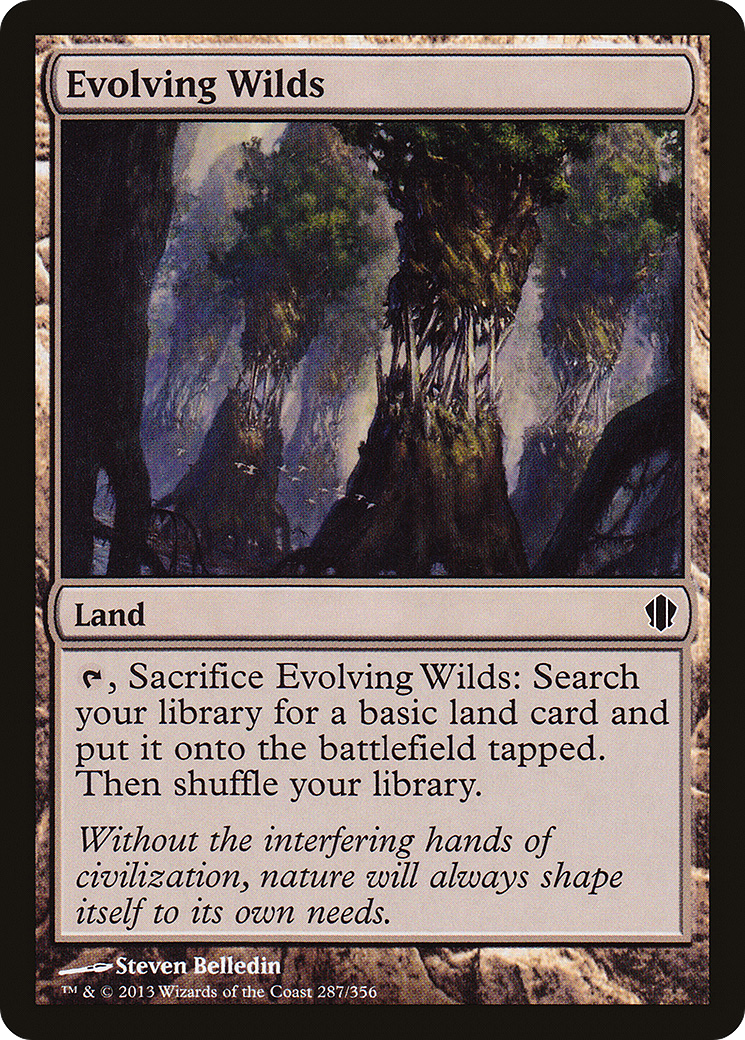 Magic: The Gathering Evolving Wilds Commander 2013 single card featuring a colorful landscape with a forest and diverse terrain.