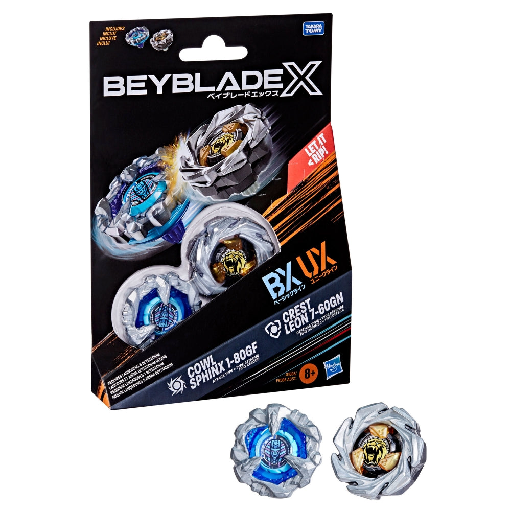 HASBRO Beyblade X Cowl Sphinx 1-80GF & Crest Leon 7-60GN Dual Pack Set Assortment - Trinity Hobby