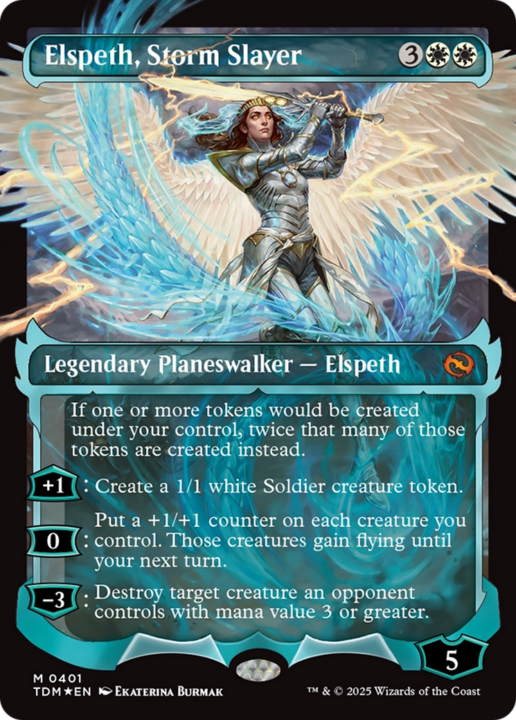 Elspeth, Storm Slayer  [Foil]  (TDM-401) - [Tarkir: Dragonstorm]: (Showcase) (Borderless)