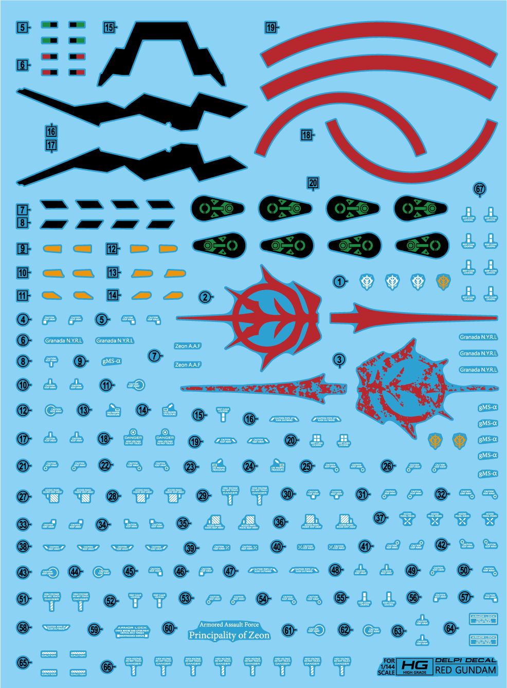 Delpi Decals 	HG RED GUNDAM WATER DECAL