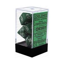 Opaque Polyhedral Green/White 7-Die Set - Trinity Hobby