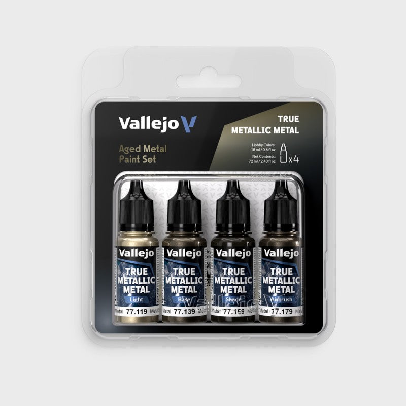 Vallejo True Metallic Metal – Aged Metal Paint Set (4 x 18ml) - Trinity Hobby