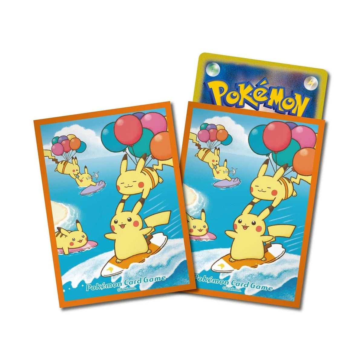 Card Sleeves - Surfing Pikachu & Flying Pikachu Orange (64-Pack) (Pokemon Center Japan Exclusive)