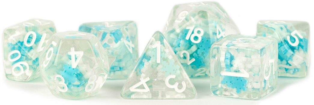 RESIN 7 DICE SET SNOWFLAKE INCLUSION 16MM