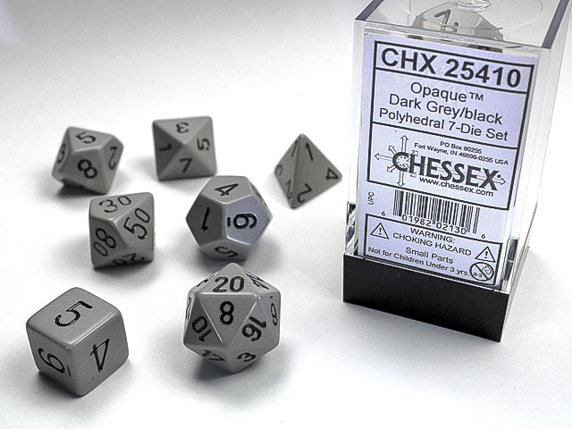 Opaque Polyhedral  DARK GREY/BLACK 7-Die Set - Trinity Hobby