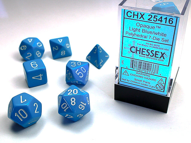 Opaque Polyhedral LIGHT BLUE/WHITE 7-Die Set - Trinity Hobby