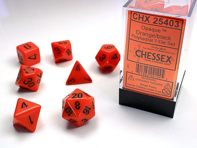 Opaque Polyhedral  ORANGE/BLACK 7-Die Set - Trinity Hobby