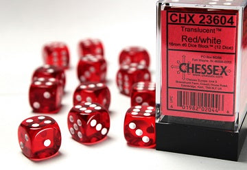 Translucent 16mm d6 Red/white Dice Block