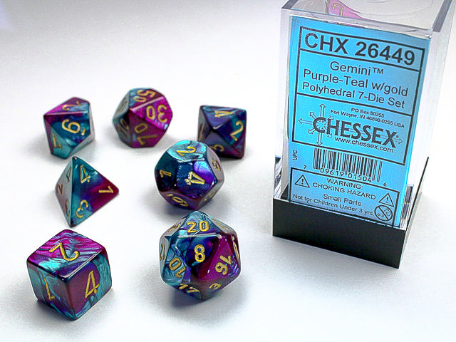 GEMINI 7-DIE SET PURPLE-TEAL/GOLD - Trinity Hobby