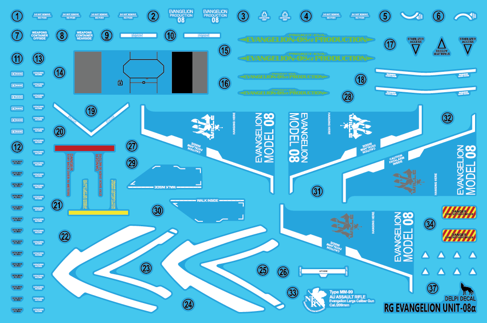 Delpi Decals RG EVANGELION UNIT-08 α WATER DECAL - Trinity Hobby