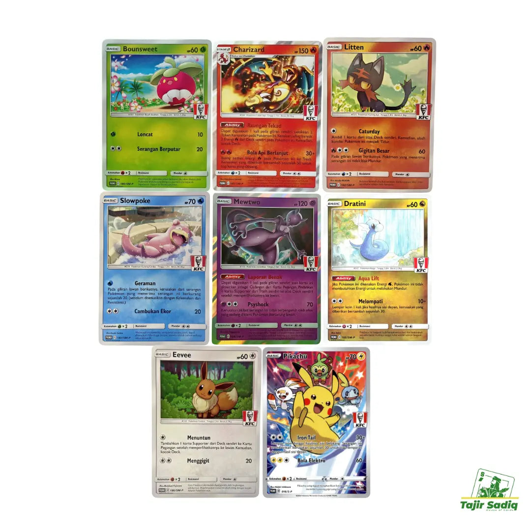 Pokemon KFC PROMO 8 Cards Pikachu Charizard Mewtwo Eevee Indonesian 2021
