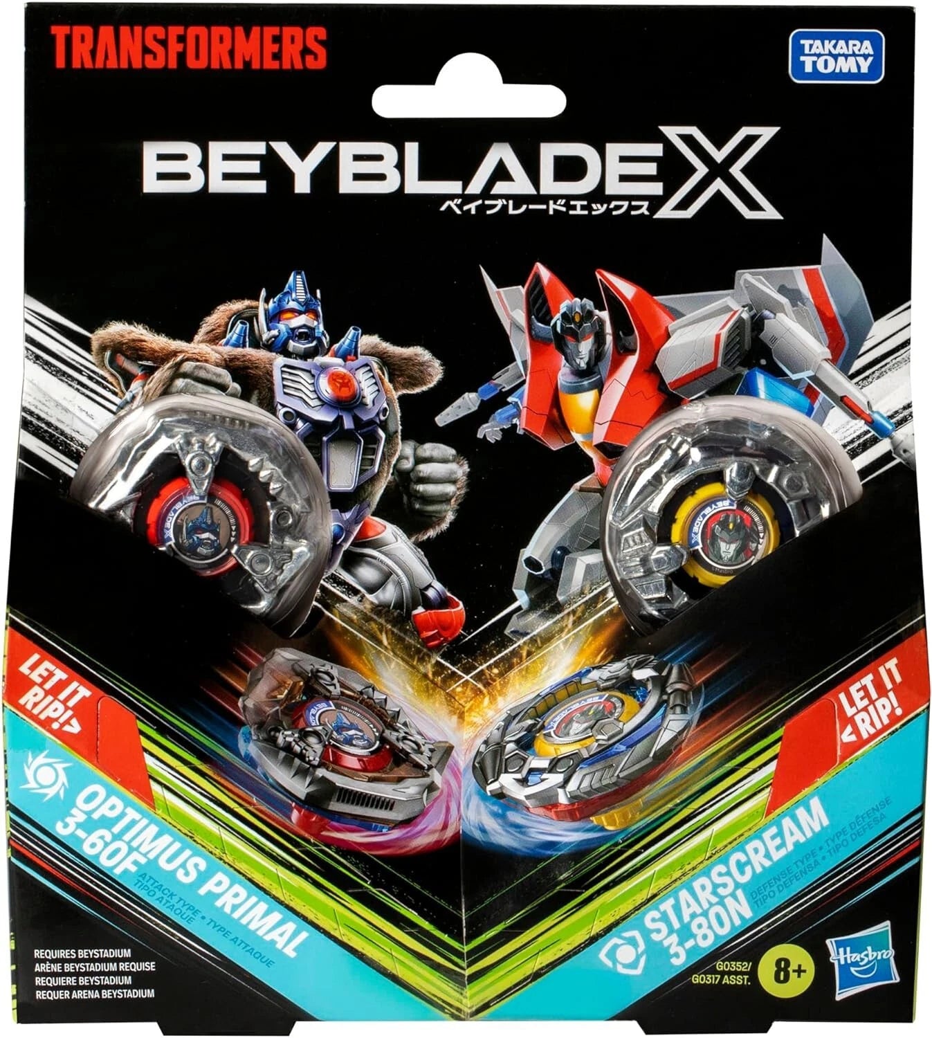LIMITED Beyblade X Transformers Optimus Primal 3-60F vs. Starscream 3-80N Multi-Pack Set