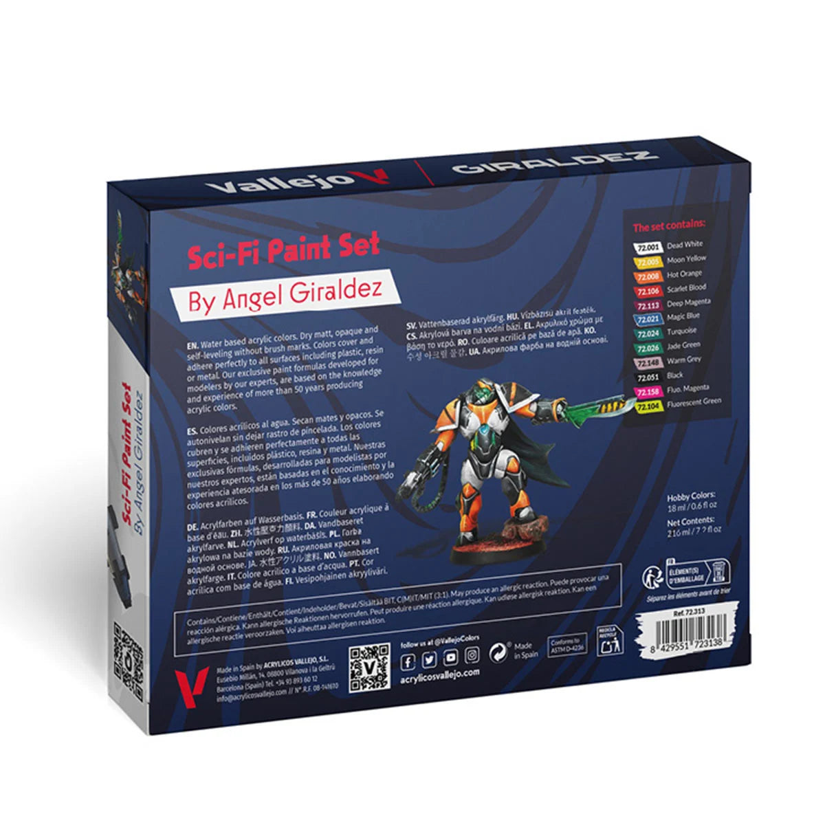 Vallejo SCI-FI PAINT SET - 12 COLOURS + FIGURE - Trinity Hobby