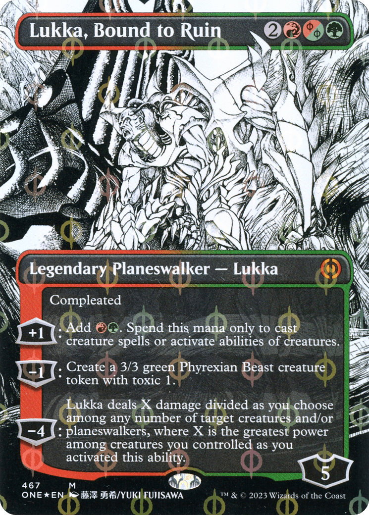 Lukka, Bound to Ruin (Borderless Manga Step-and-Compleat Foil) [Phyrexia: All Will Be One] - Trinity Hobby