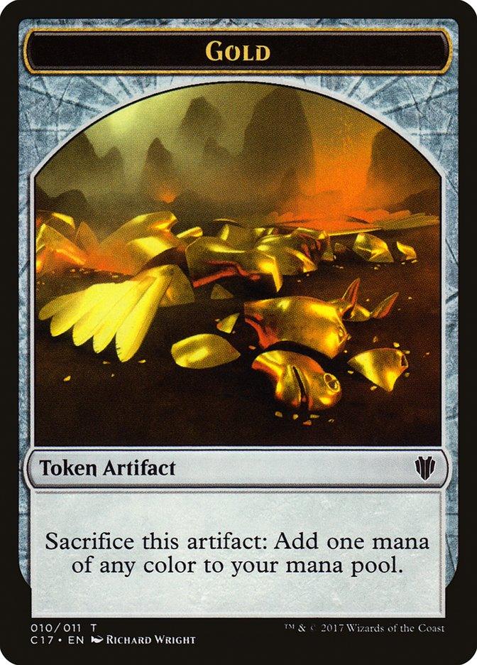 Dragon (007) // Gold (010) Double-Sided Token [Commander 2017 Tokens] - Trinity Hobby