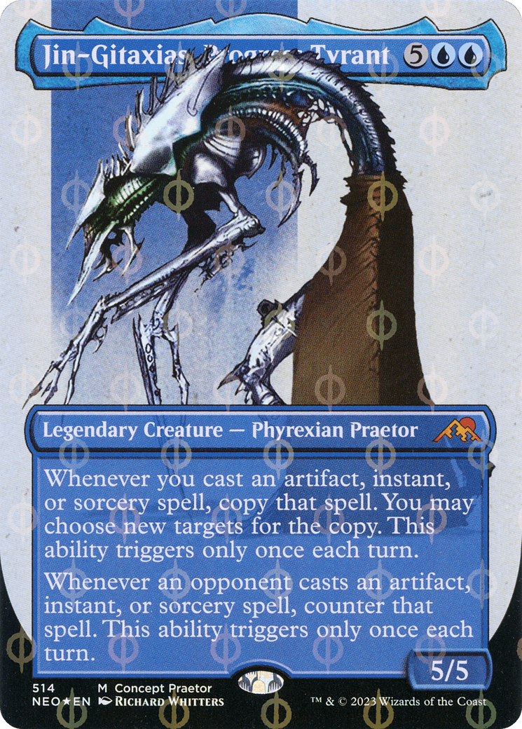 Jin-Gitaxias, Progress Tyrant (Borderless Concept Praetors Step-and-Compleat Foil) [Phyrexia: All Will Be One] - Trinity Hobby