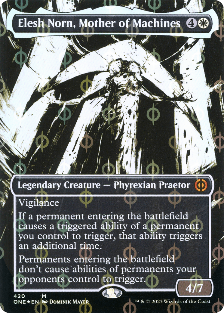 Elesh Norn, Mother of Machines (Borderless Ichor Step-and-Compleat Foil) [Phyrexia: All Will Be One] - Trinity Hobby