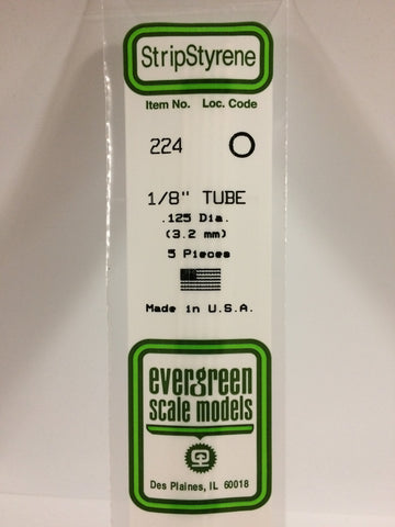 Evergreen: Evergreen .125 inches (3.2mm) TUBE 1/8 inches 5/pk - Trinity Hobby