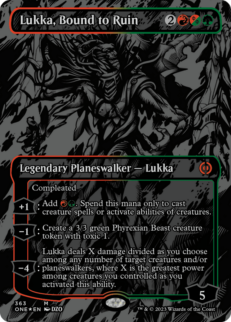 Lukka, Bound to Ruin (Oil Slick Raised Foil) [Phyrexia: All Will Be One] - Trinity Hobby