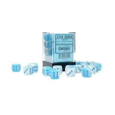 Gemini: 36D6 Pearl Turquoise-White/Blue Luminary Dice Block - Trinity Hobby