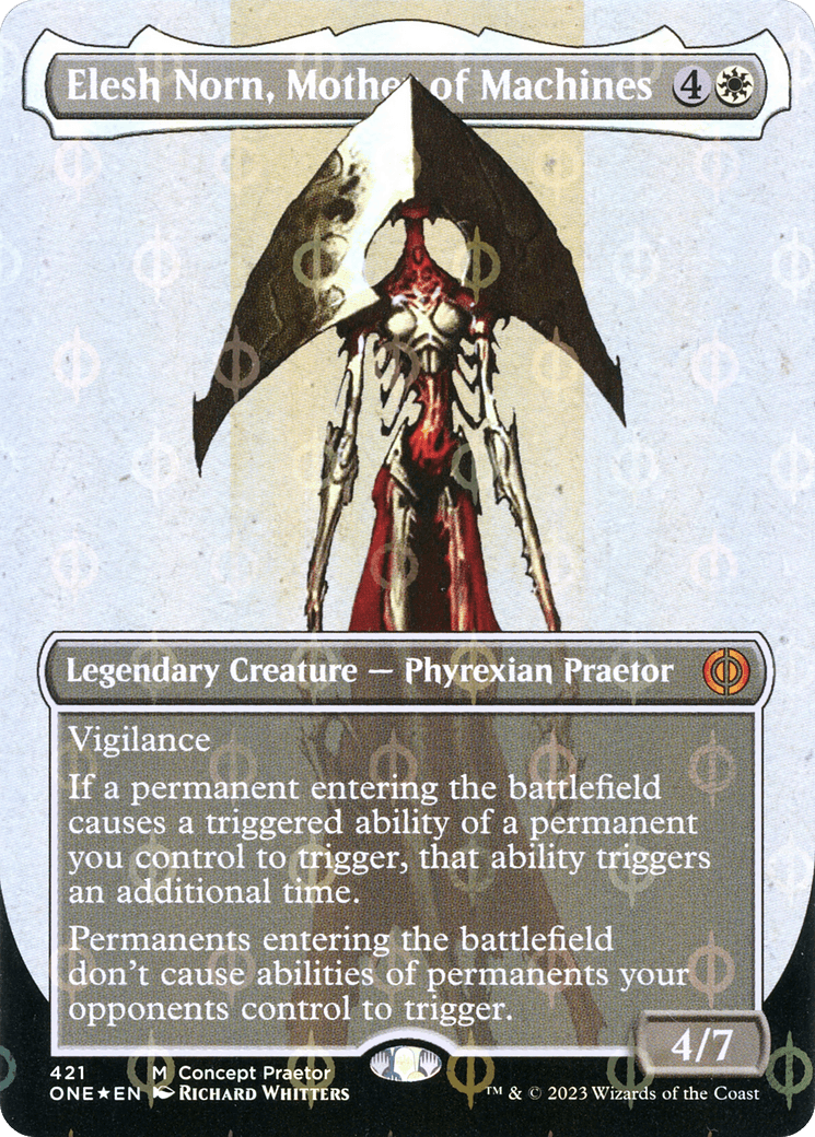 Elesh Norn, Mother of Machines (Borderless Concept Praetors Step-and-Compleat Foil) [Phyrexia: All Will Be One] - Trinity Hobby