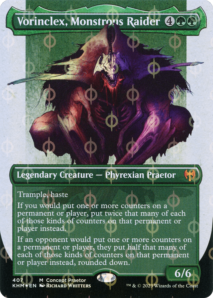 Vorinclex, Monstrous Raider (Borderless Concept Praetors Step-and-Compleat Foil) [Phyrexia: All Will Be One] - Trinity Hobby
