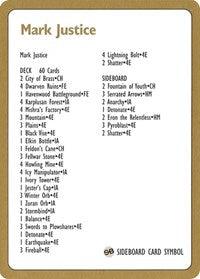 1996 Mark Justice Decklist Card [World Championship Decks] - Trinity Hobby