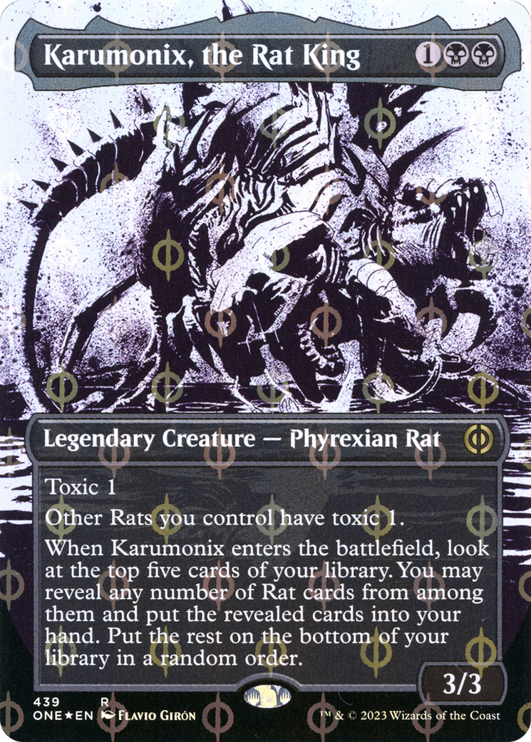Karumonix, the Rat King (Borderless Ichor Step-and-Compleat Foil) [Phyrexia: All Will Be One] - Trinity Hobby