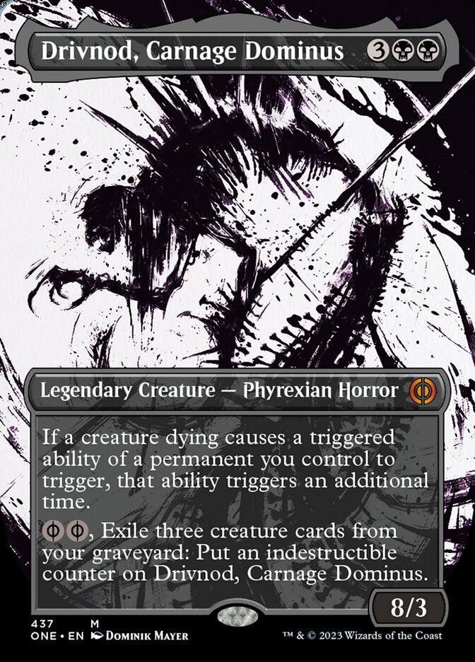 Drivnod, Carnage Dominus (Borderless Ichor Step-and-Compleat Foil) [Phyrexia: All Will Be One] - Trinity Hobby
