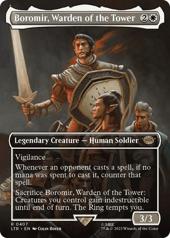 Boromir, Warden of the Tower (Borderless Alternate Art) [The Lord of the Rings: Tales of Middle-Earth] - Trinity Hobby