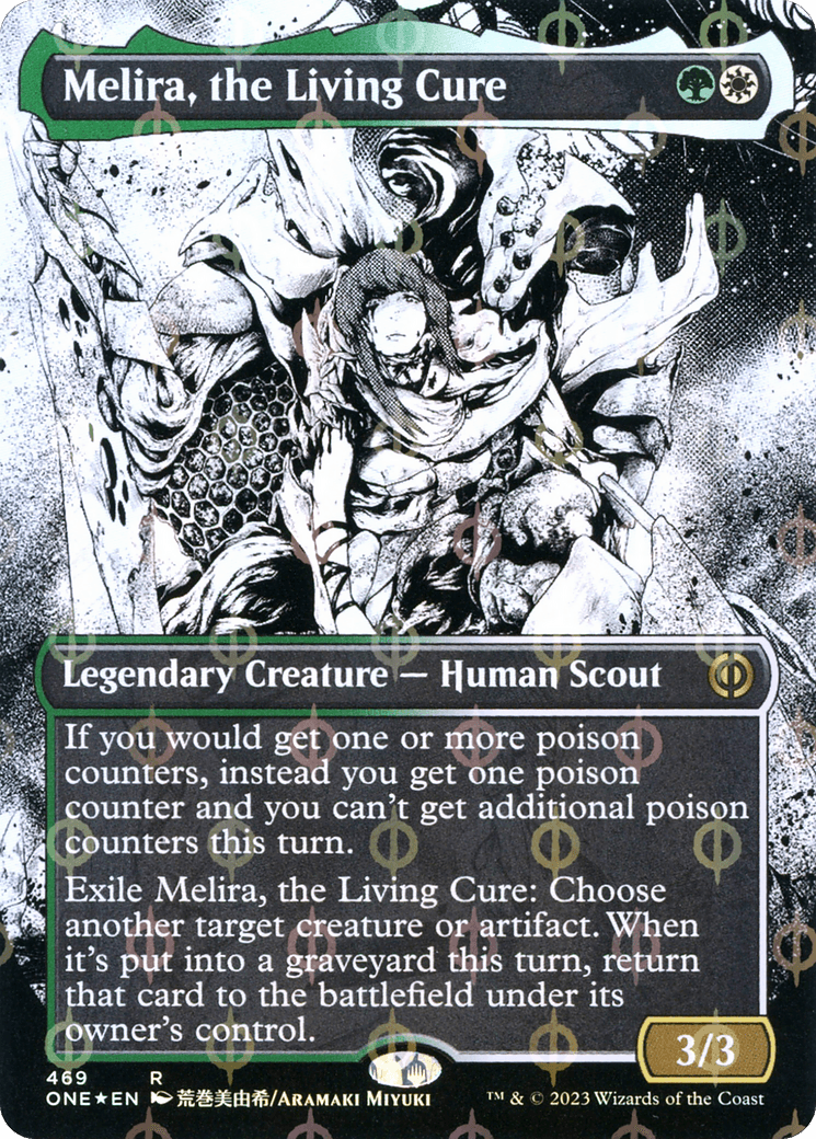 Melira, the Living Cure (Borderless Manga Step-and-Compleat Foil) [Phyrexia: All Will Be One] - Trinity Hobby