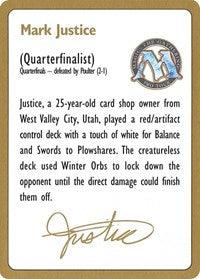 1996 Mark Justice Biography Card [World Championship Decks] - Trinity Hobby