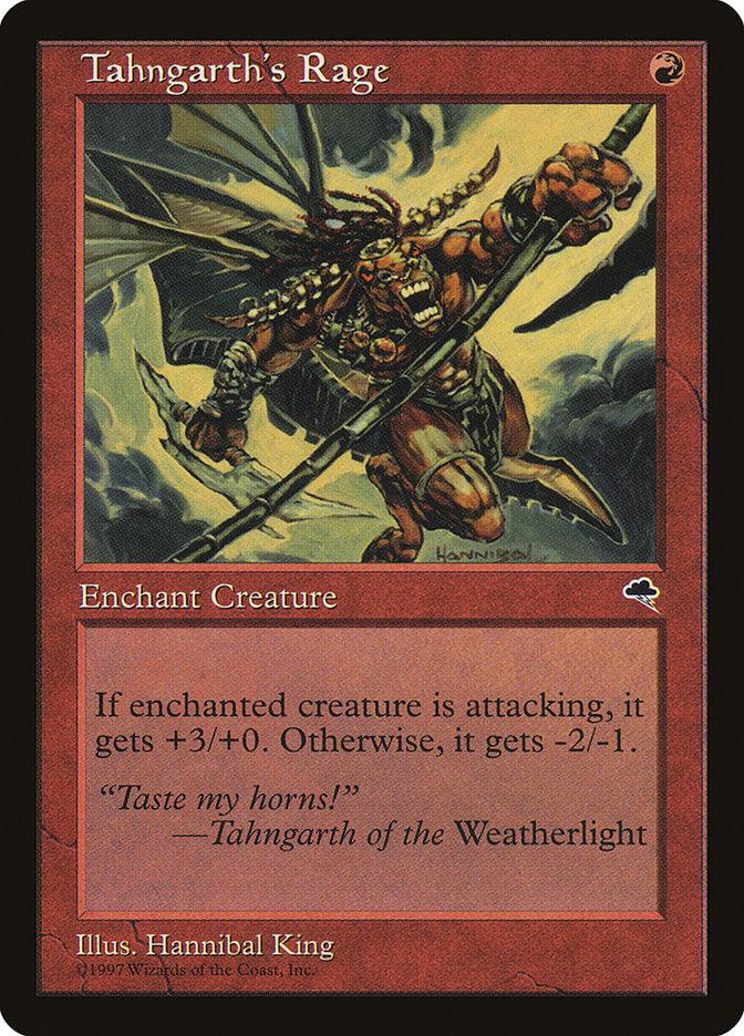 Magic: The Gathering Tahngarth's Rage MTG single card featuring artwork of a fierce warrior with a fiery weapon.