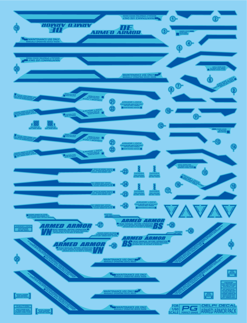 PG ARMED ARMOR PACK BS VN DE for BANSHEE PERFECTIBILITY WATER DECALL (Blue Holo) - Trinity Hobby