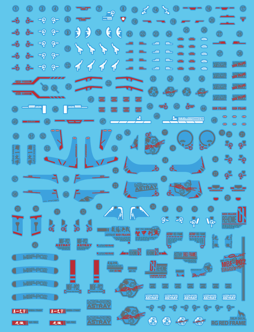Delpi Decals: RG Astray Red Frame Water Decal - Trinity Hobby