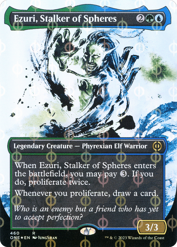 Ezuri, Stalker of Spheres (Borderless Ichor Step-and-Compleat Foil) [Phyrexia: All Will Be One] - Trinity Hobby