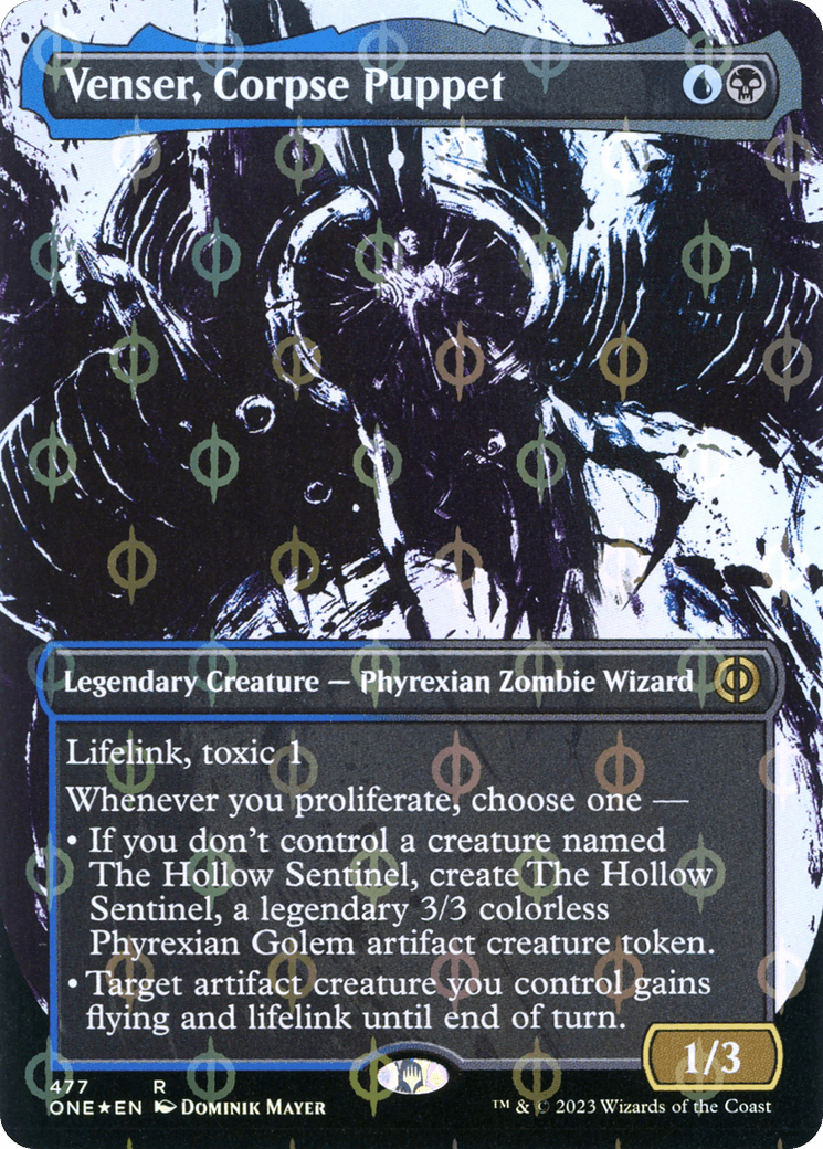 Venser, Corpse Puppet (Borderless Ichor Step-and-Compleat Foil) [Phyrexia: All Will Be One] - Trinity Hobby