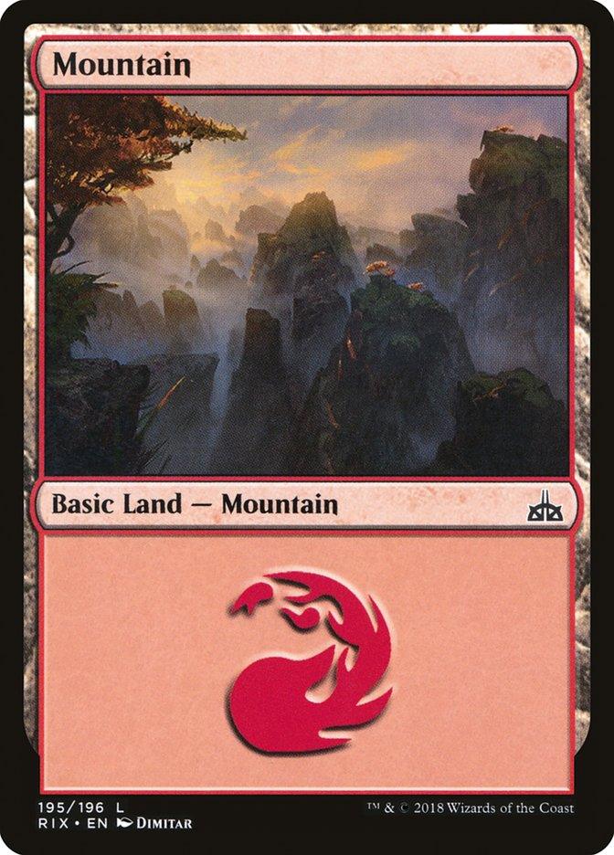 Mountain (195) [Rivals of Ixalan] - Trinity Hobby