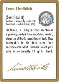 1996 Leon Lindback Biography Card [World Championship Decks] - Trinity Hobby