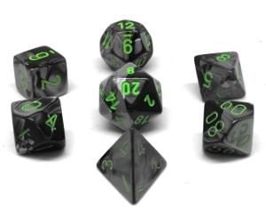 Gemini: 7Pc Black-Grey / Green Polyhedral - Trinity Hobby