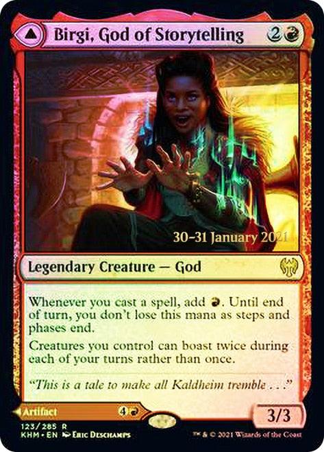 Birgi, God of Storytelling // Harnfel, Horn of Bounty [Kaldheim Prerelease Promos] - Trinity Hobby