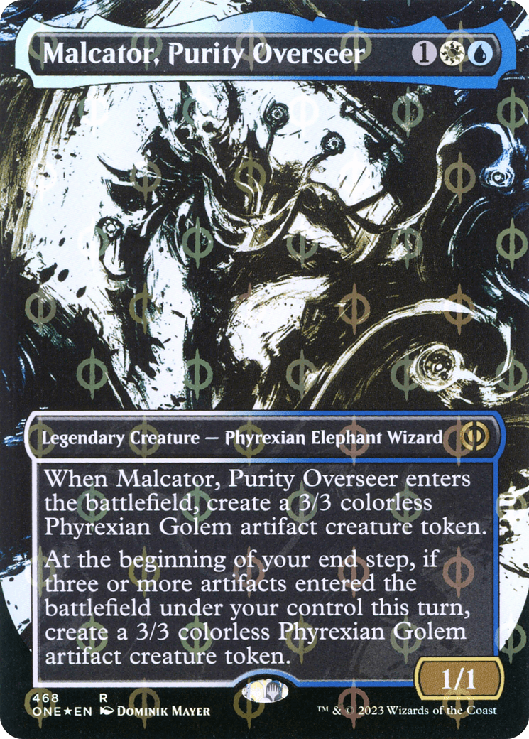 Malcator, Purity Overseer (Borderless Ichor Step-and-Compleat Foil) [Phyrexia: All Will Be One] - Trinity Hobby