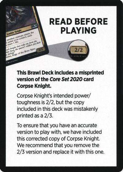 Corpse Knight Reminder Card (Knights' Charge Brawl Deck) [Core Set 2020 Tokens] - Trinity Hobby