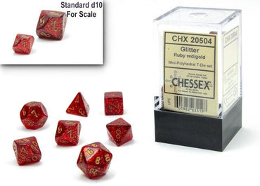 Glitter Mini-Polyhedral Ruby/gold 7-Die Set - Trinity Hobby