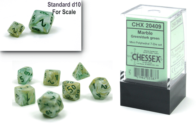 Marble Mini-Polyhedral Green/dark green 7-Die Set - Trinity Hobby