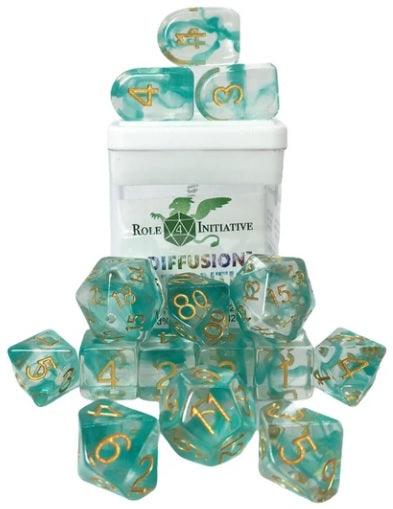SET OF 15 DICE: ATLANTIS ARCH'D4/BALANCE'D20 - Trinity Hobby