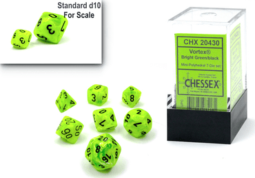 Vortex Mini-Polyhedral Bright Green/black 7-Die Set - Trinity Hobby